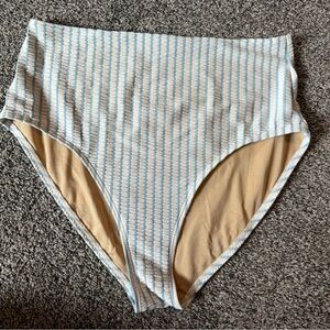 Old Navy High-Waist Bikini Bottoms in Light Blue and Cream Stripe